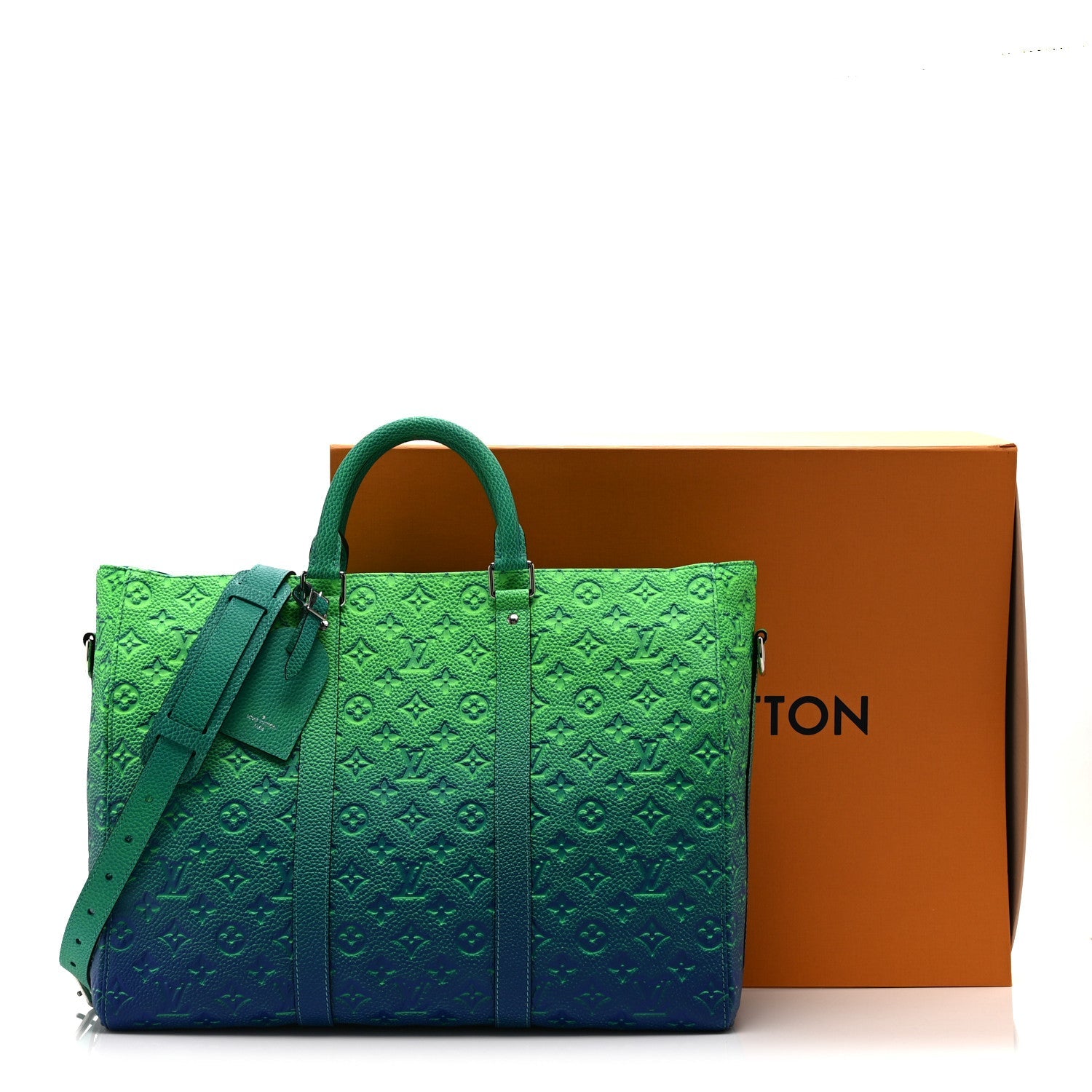 Louis Vuitton Taurillon Illusion Keepall Tote Bleu Vert