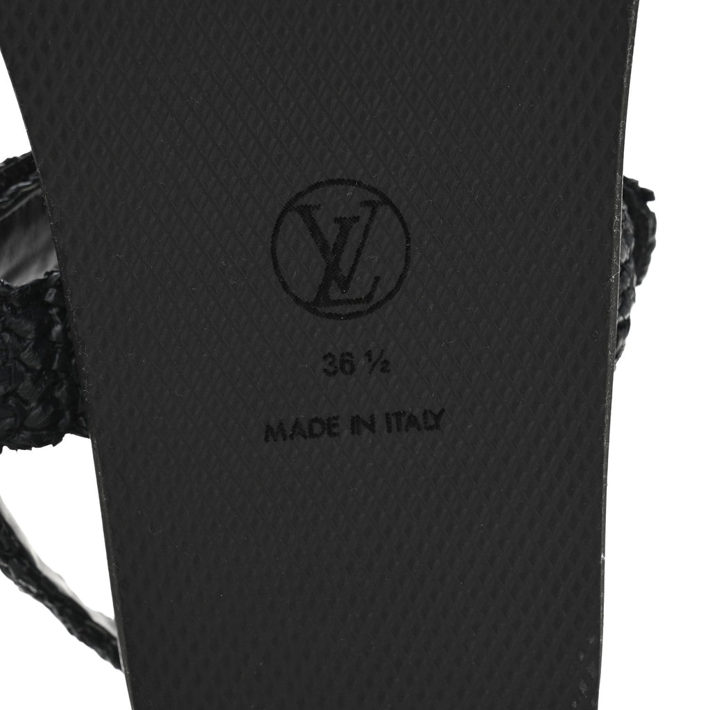 Louis Vuitton Raffia Sunset Comfort Flat Sandals 36.5 Black