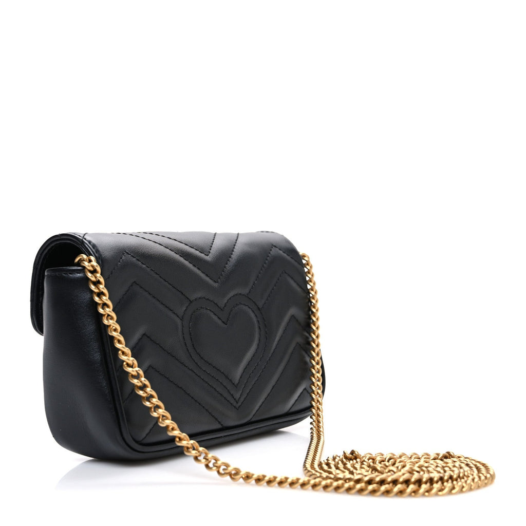Gucci Calfskin Matelasse Super Mini GG Marmont Shoulder Bag Black