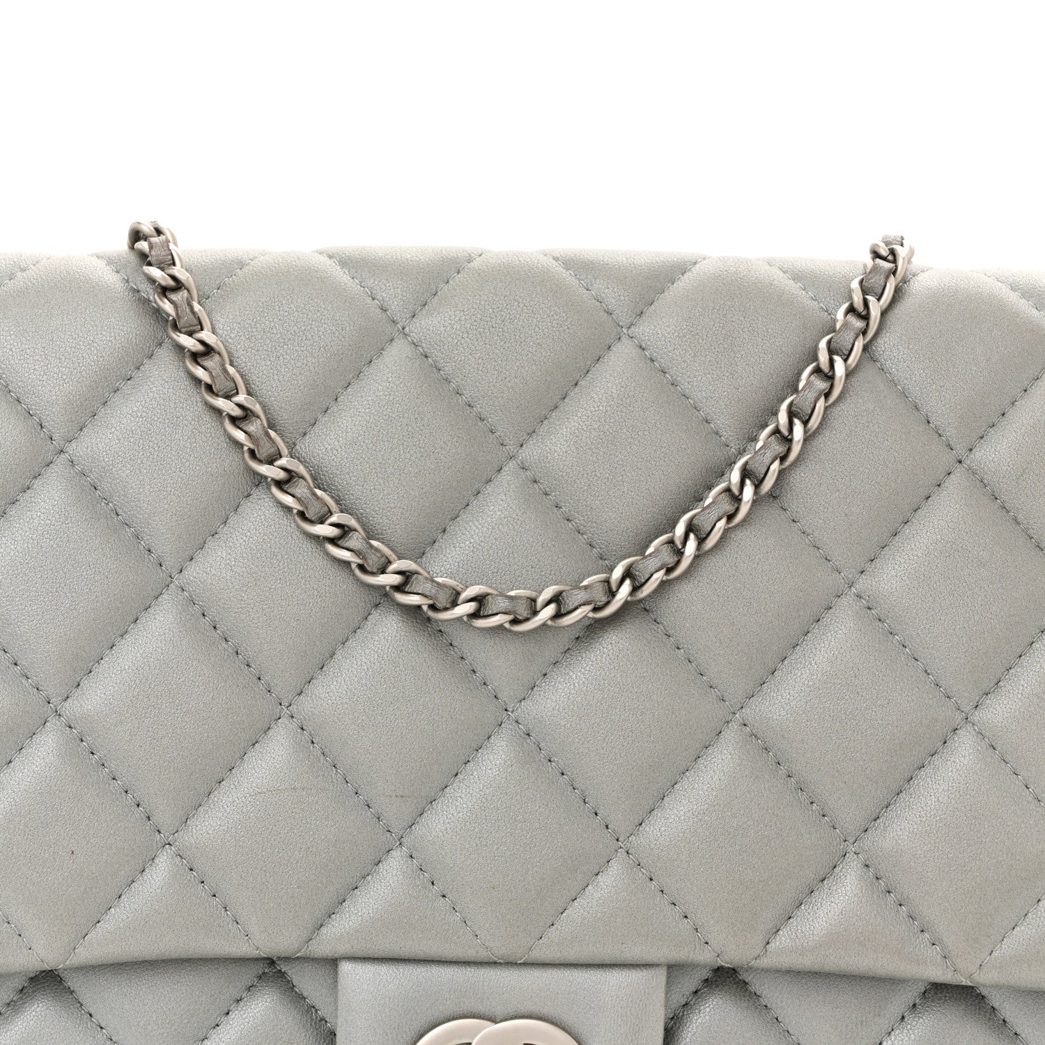 Chanel Metallic Lambskin Quilted Clutch With Chain Flap Silver