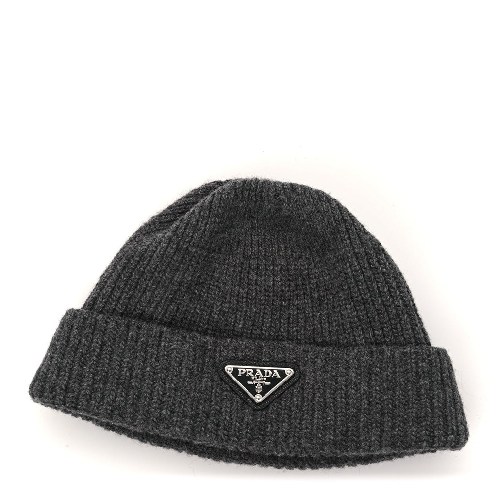 Prada Wool Cashmere Beanie Hat Grey