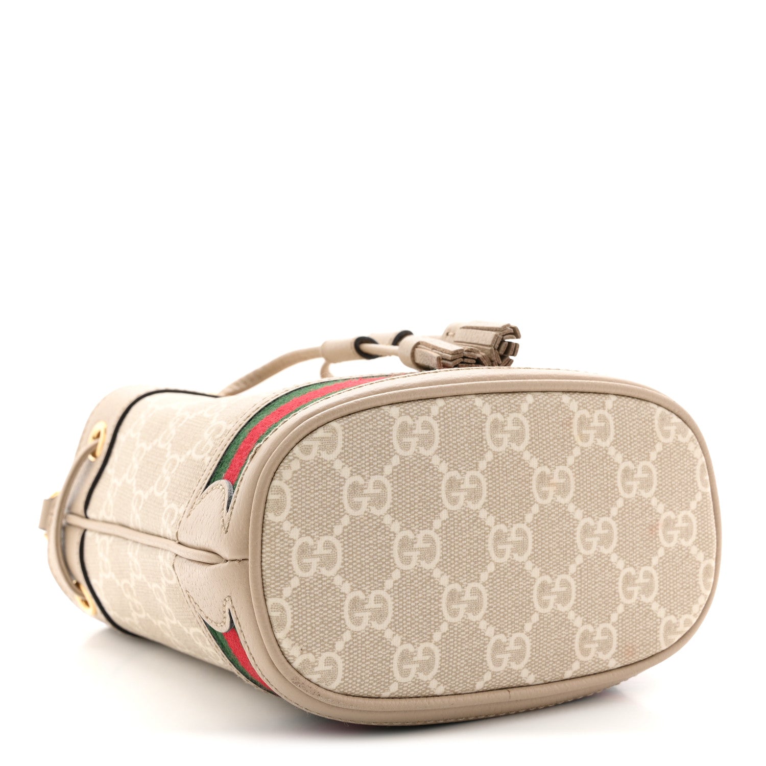 Gucci GG Supreme Monogram Textured Calfskin Web Mini Ophidia Bucket Bag Beige Ebony Mystic White Oatmeal