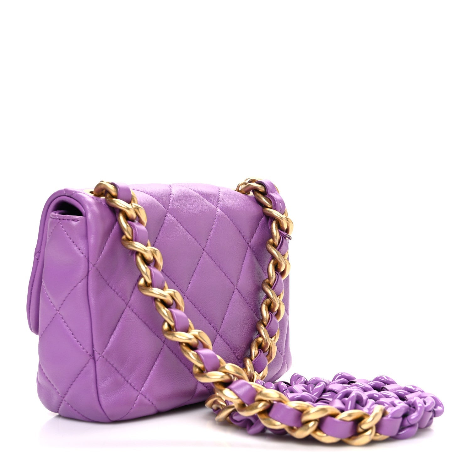 Chanel Lambskin Quilted Mini Lacquered Chain Flap Purple