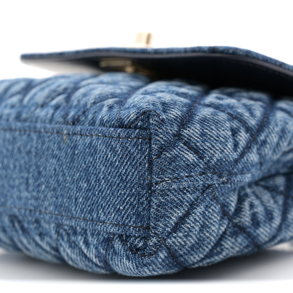 Chanel Washed Denim Quilted Coco Handle Clutch With Chain Blue