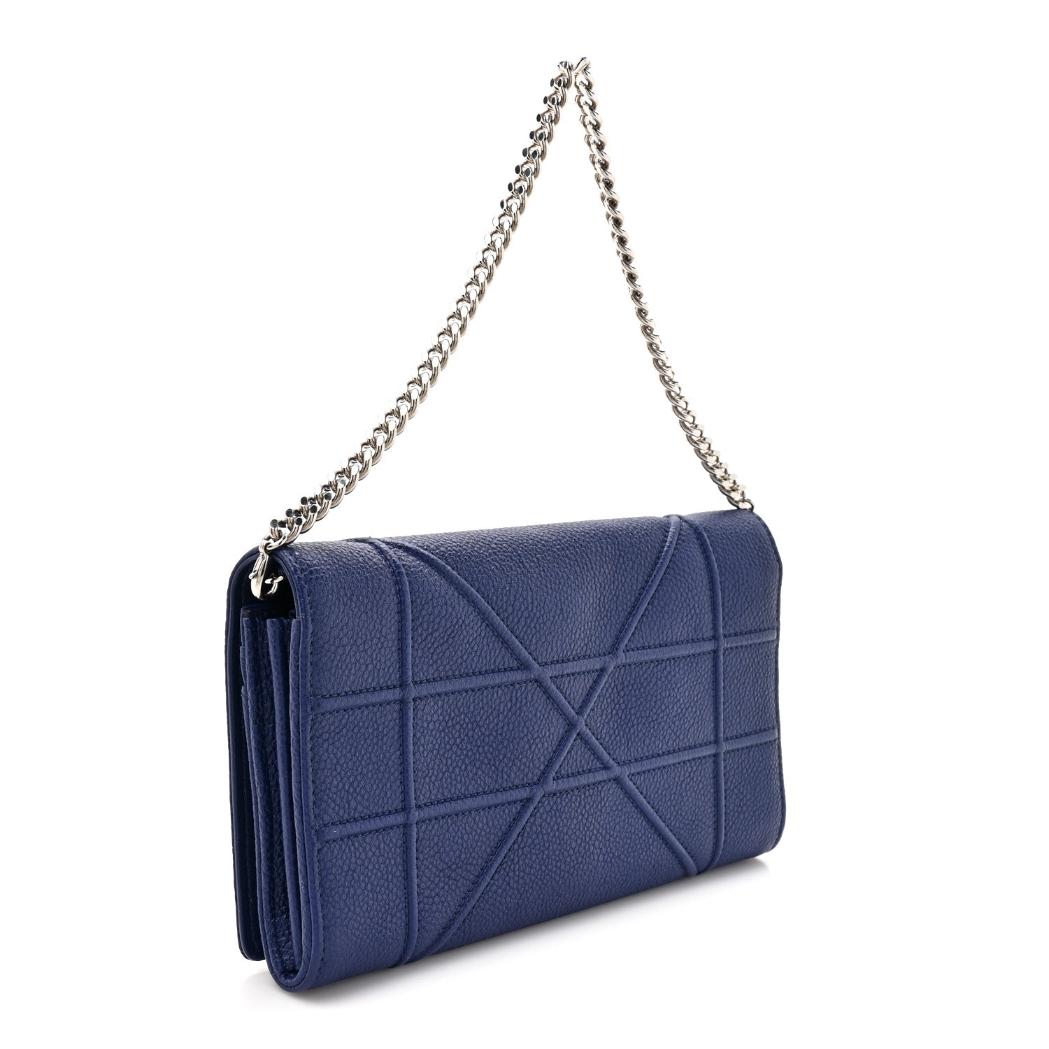 Christian Dior Grained Calfskin Diorama Wallet On Chain Blue