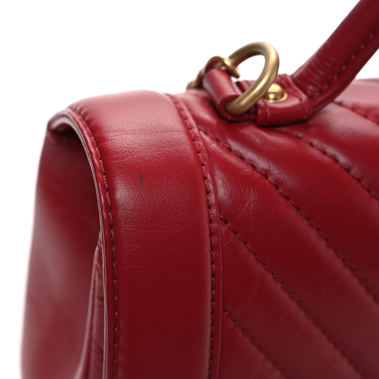 Chanel Calfskin Chevron Quilted Top Handle Flap Red