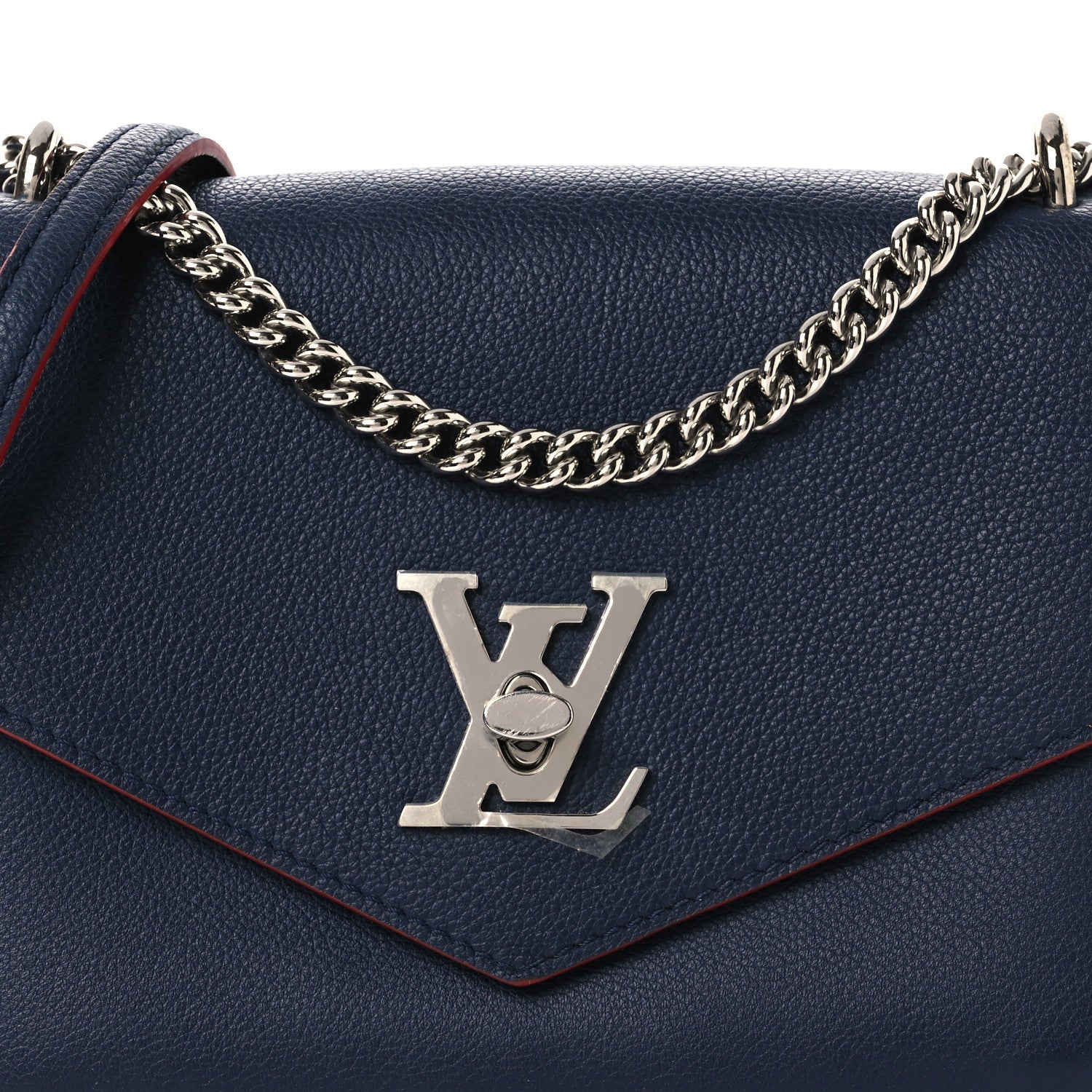 Louis Vuitton Soft Calfskin Mylockme Chain Bag BB Marine Rouge