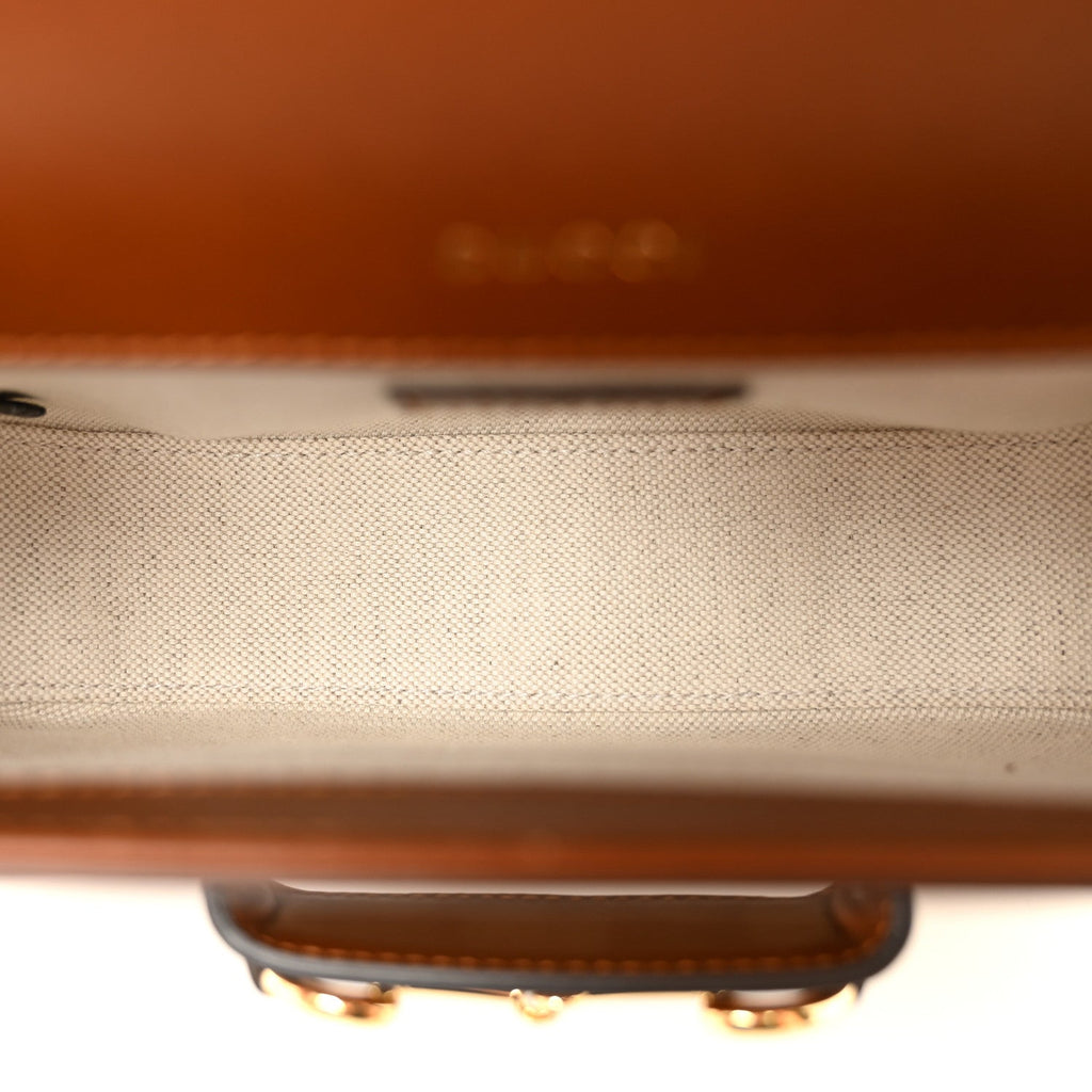 Gucci New Canvas Charisma Calfskin Crystal GG Monogram Mini Horsebit 1955 Shoulder Bag Camel Ebony