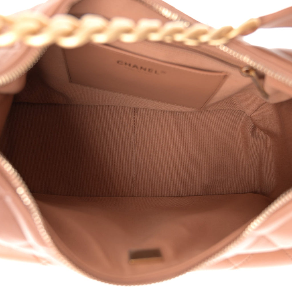 Chanel Shiny Lambskin Quilted Trendy Pockets Hobo Brown