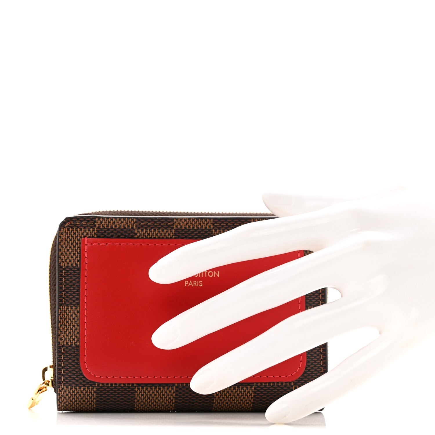 Louis Vuitton Damier Ebene Lou Zippy Compact Wallet Cerise Red