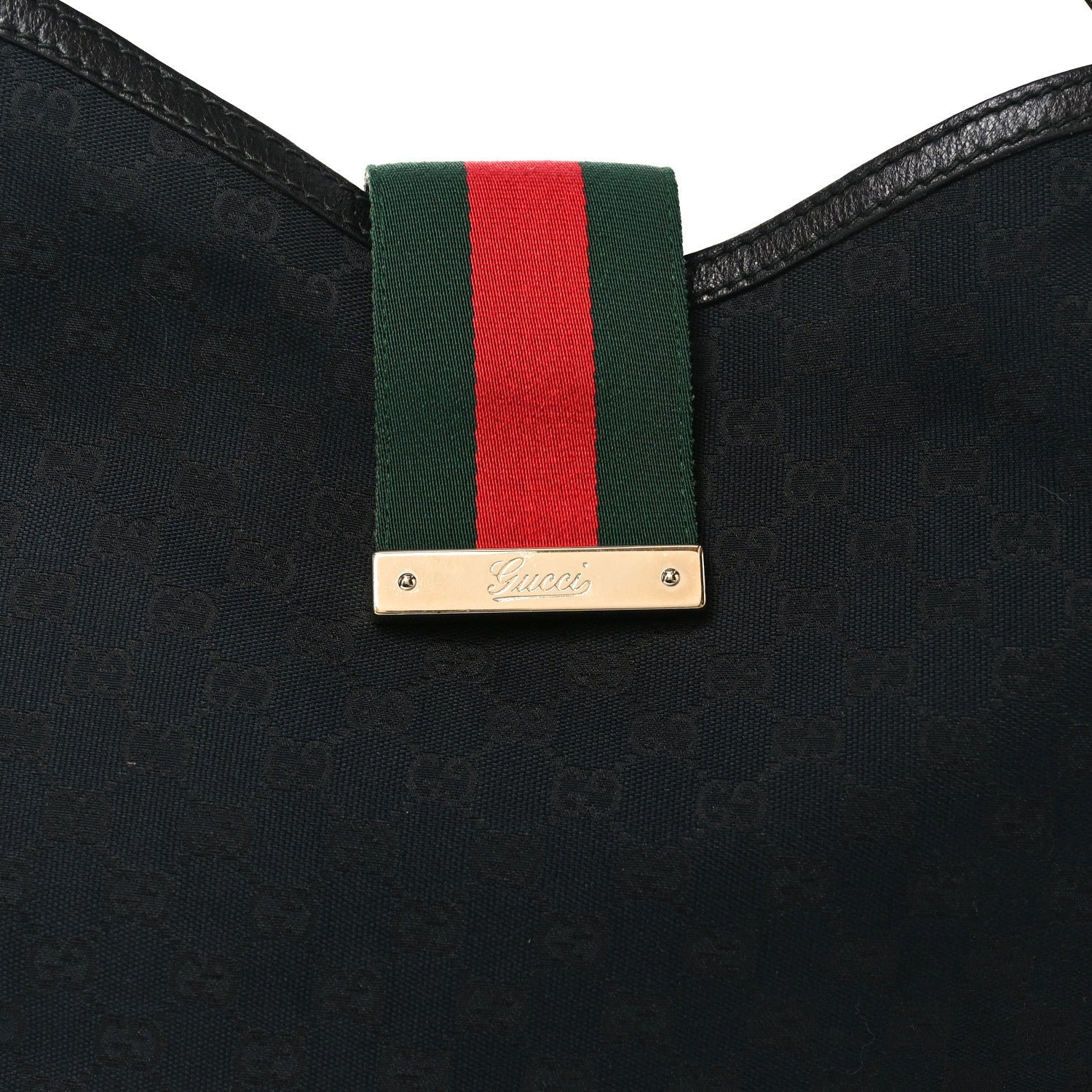 Gucci Monogram Large New Ladies Web Hobo Black