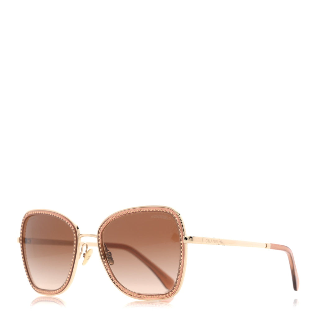 Chanel Square Frame Sequin Sunglasses 4277-B Gold Brown