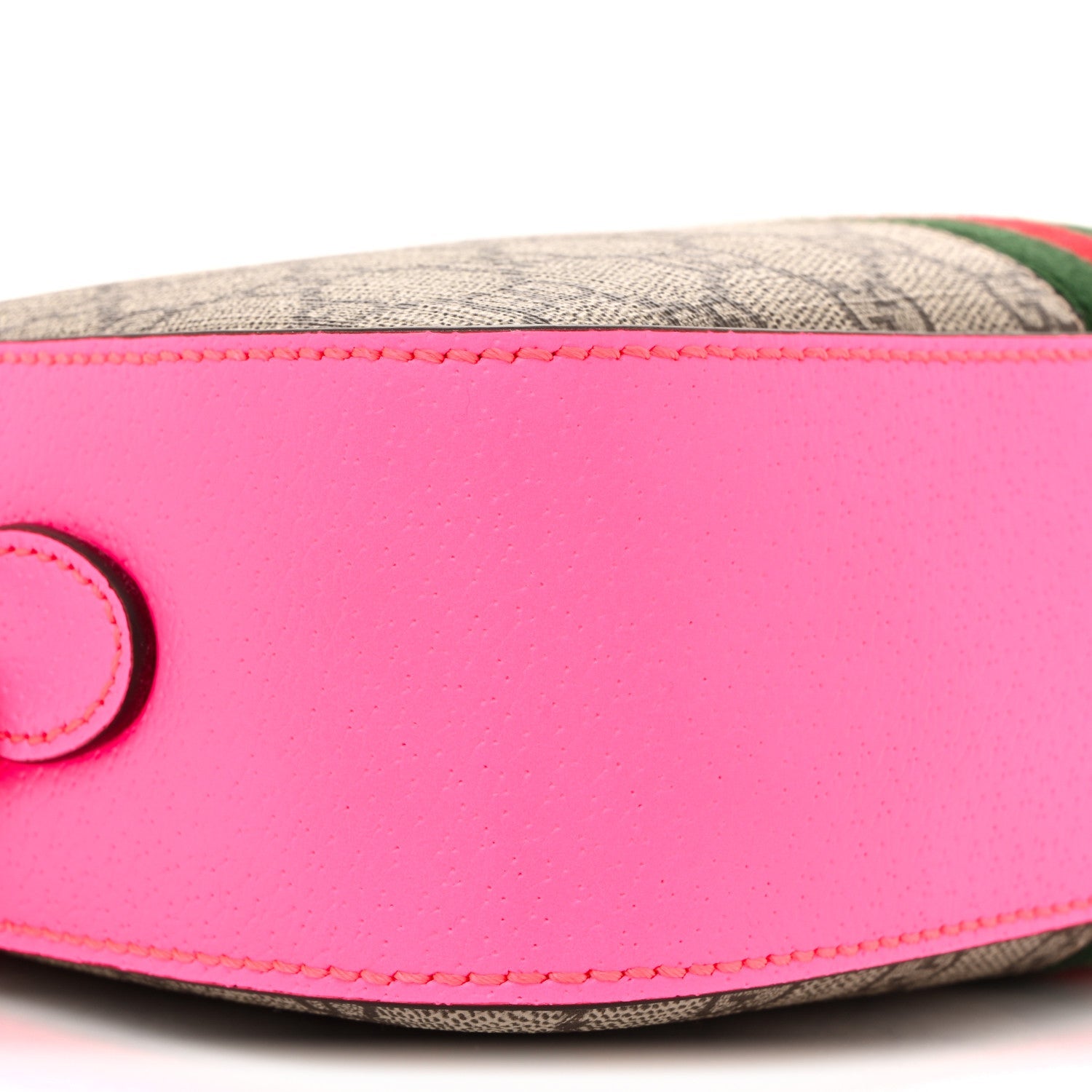 Gucci GG Supreme Monogram Textured Dollar Calfskin Web Ophidia Small Crossbody Bag Beige Ebony Fuchsia