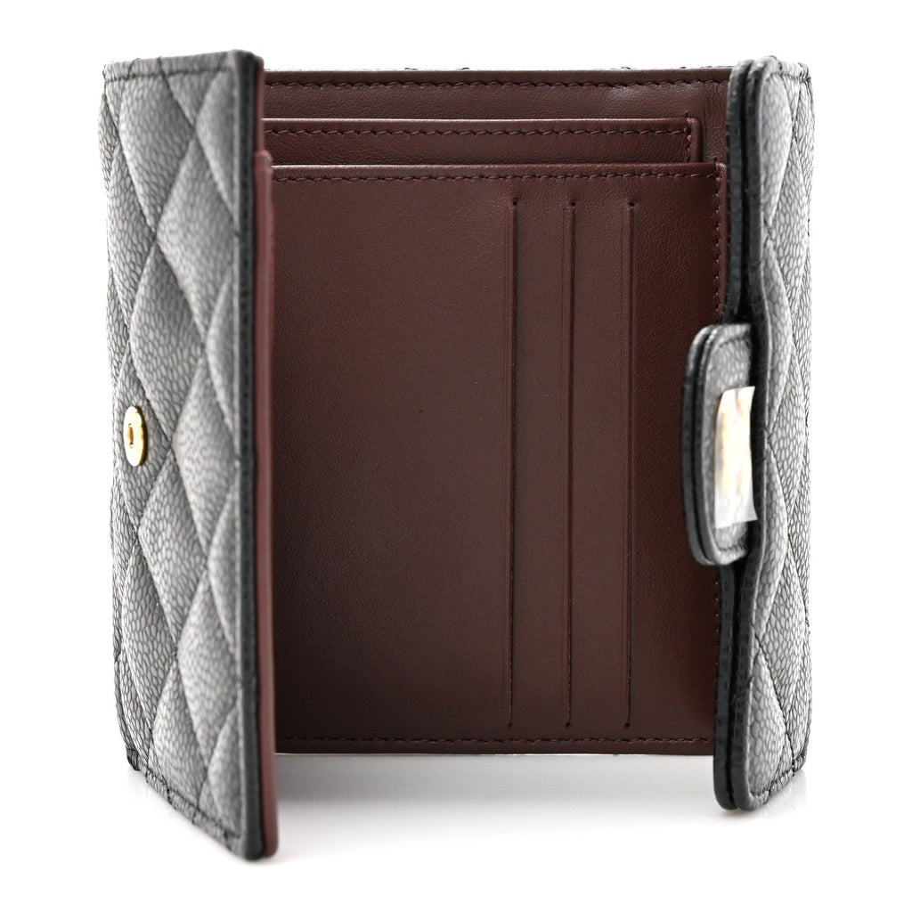 Caviar Quilted Compact Flap Wallet Black