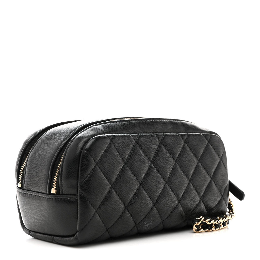 Chanel Caviar Quilted Toiletry Case With Chain Black
