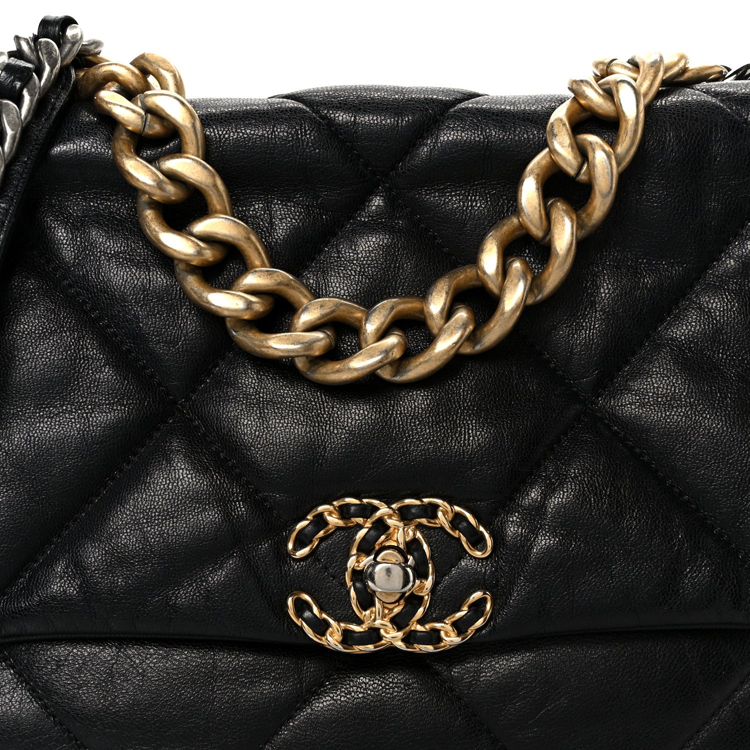 Chanel Shiny Goatskin Quilted Large Chanel 19 Flap Black