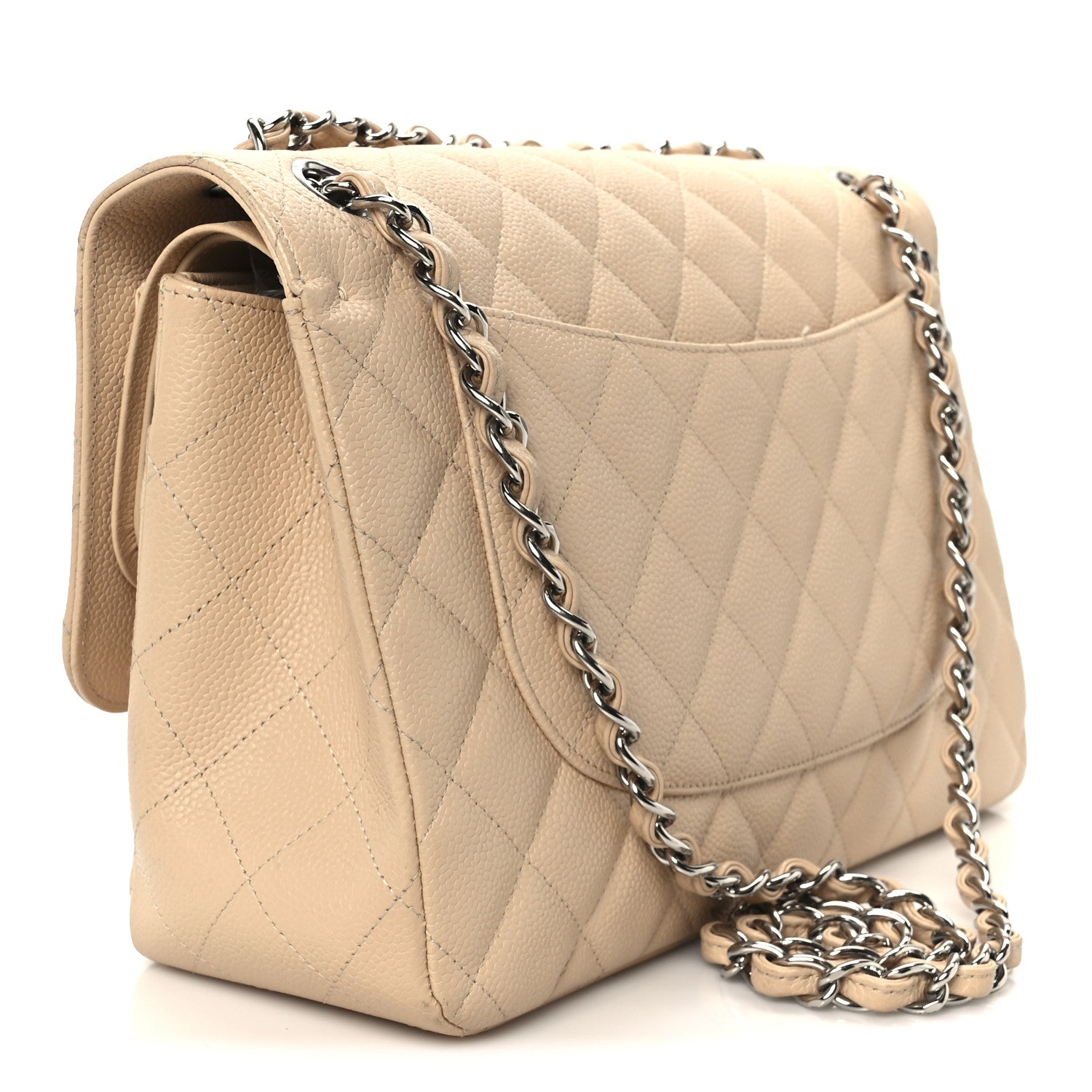 Chanel Caviar Quilted Jumbo Double Flap Beige