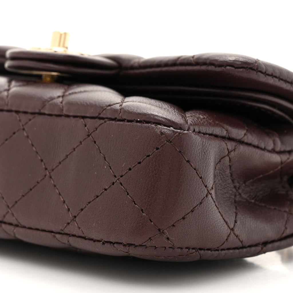 Chanel Lambskin Quilted Mini Flap Bag Charm With Hook Dark Brown