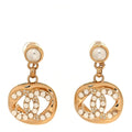 Crystal Pearl CC Drop Clip On Earrings Gold