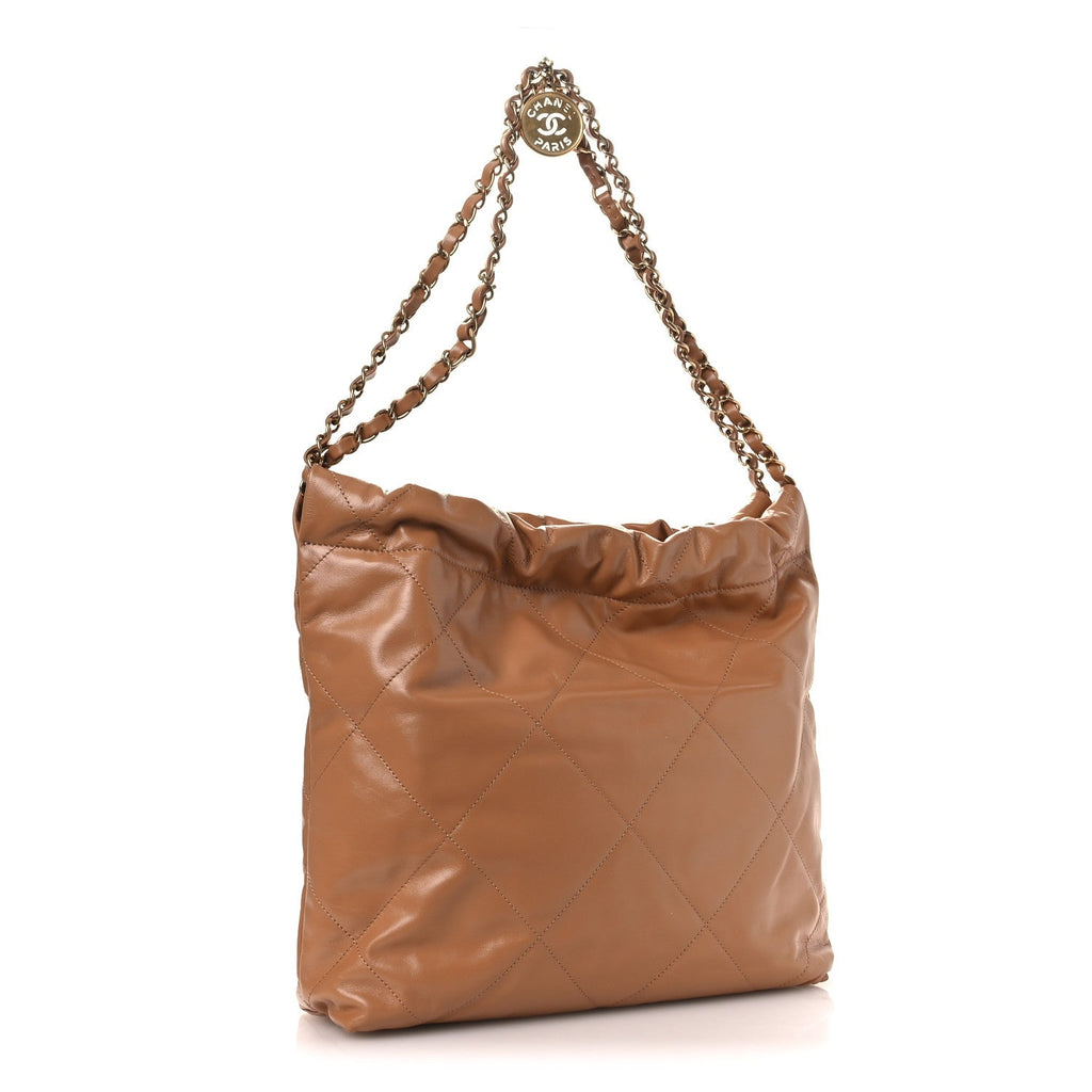 Chanel Shiny Calfskin Quilted Small Chanel 22 Beige
