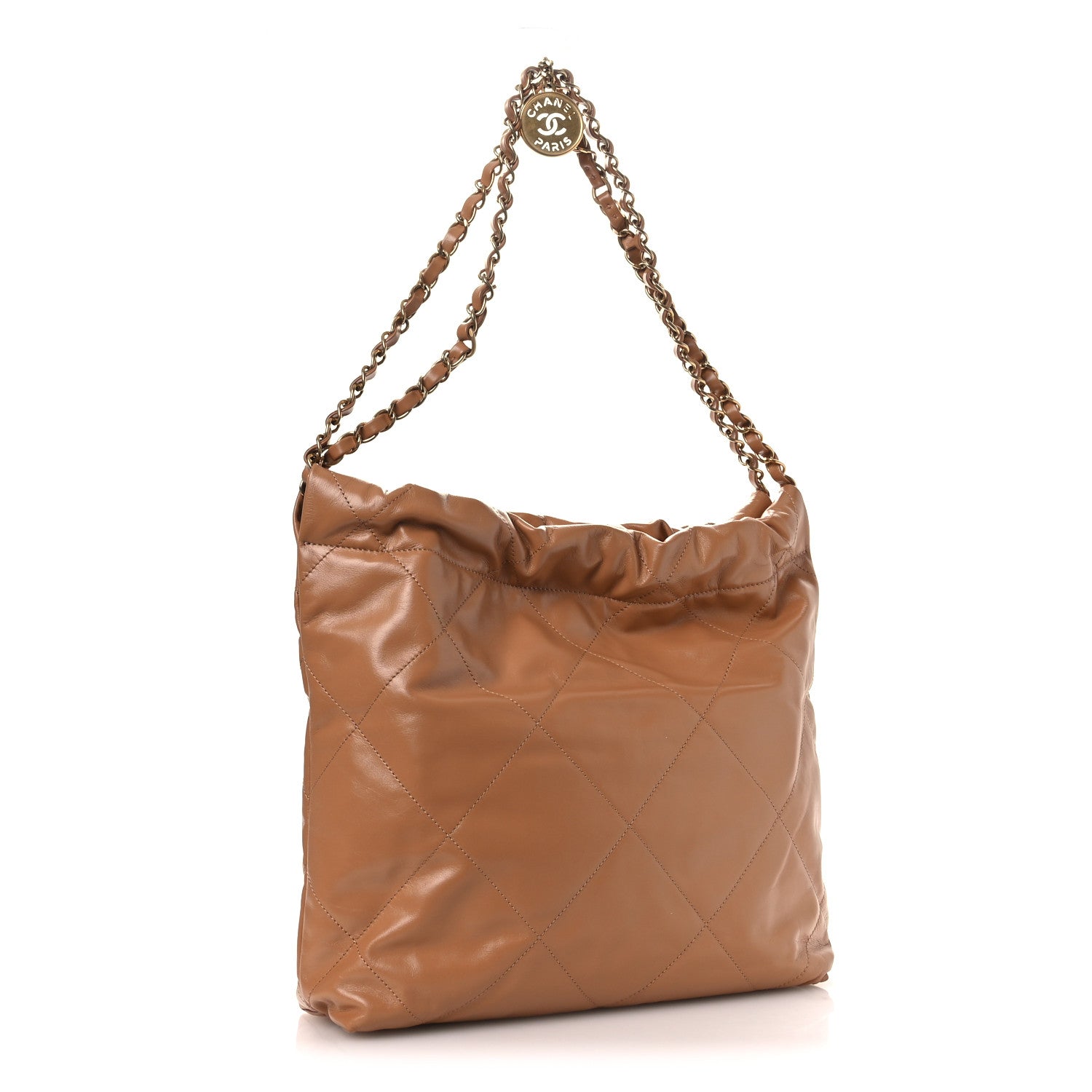 Chanel Shiny Calfskin Quilted Small Chanel 22 Beige