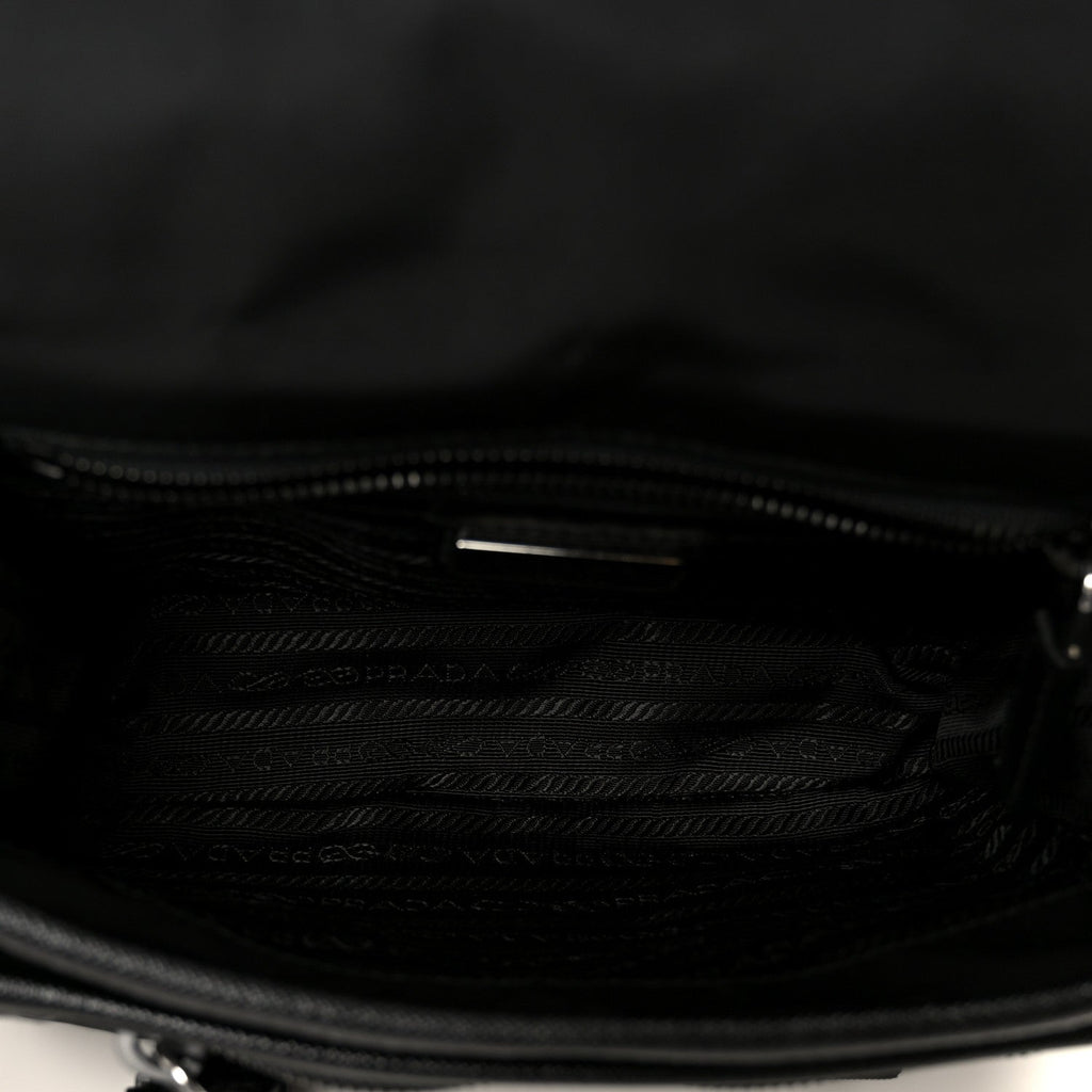 Prada Re-Nylon Saffiano Pocket Double Snap Buckle Shoulder Bag Black