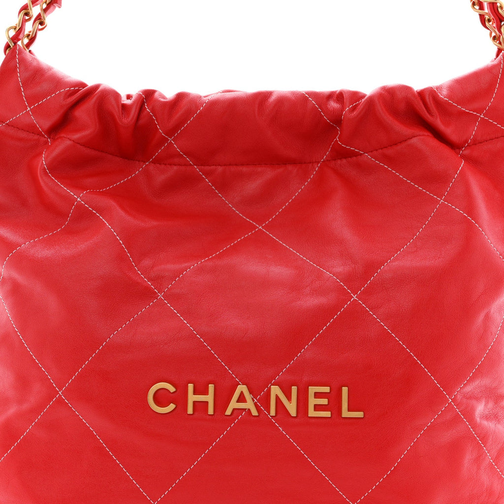 Chanel Shiny Calfskin Stitched Quilted Small Chanel 22 Red