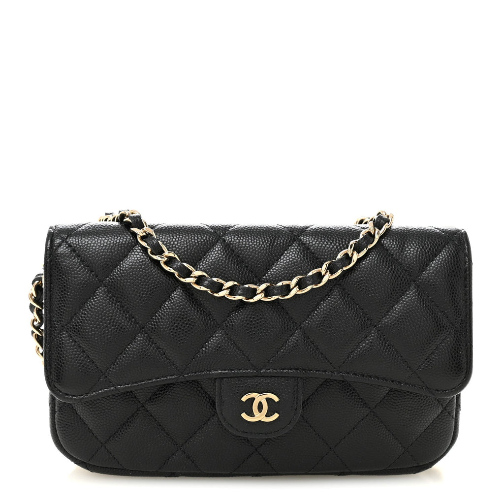 Chanel Caviar Quilted Flap Phone Holder With Chain Black
