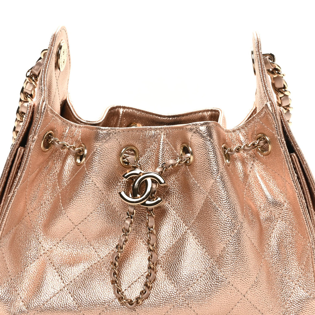 Chanel Metallic Caviar Quilted Mini Chanel 25 Handbag Copper