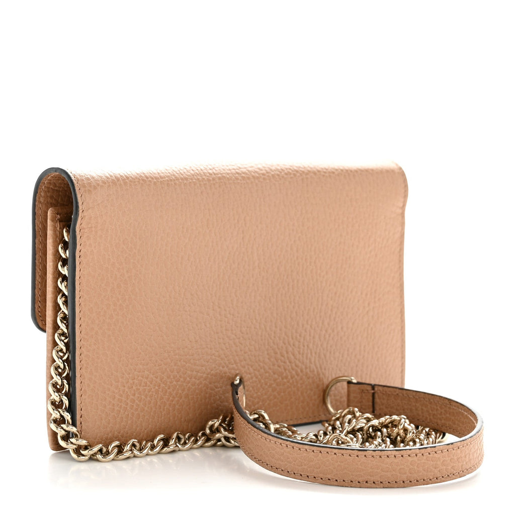 Gucci Dollar Calfskin Interlocking G Chain Wallet Camelia