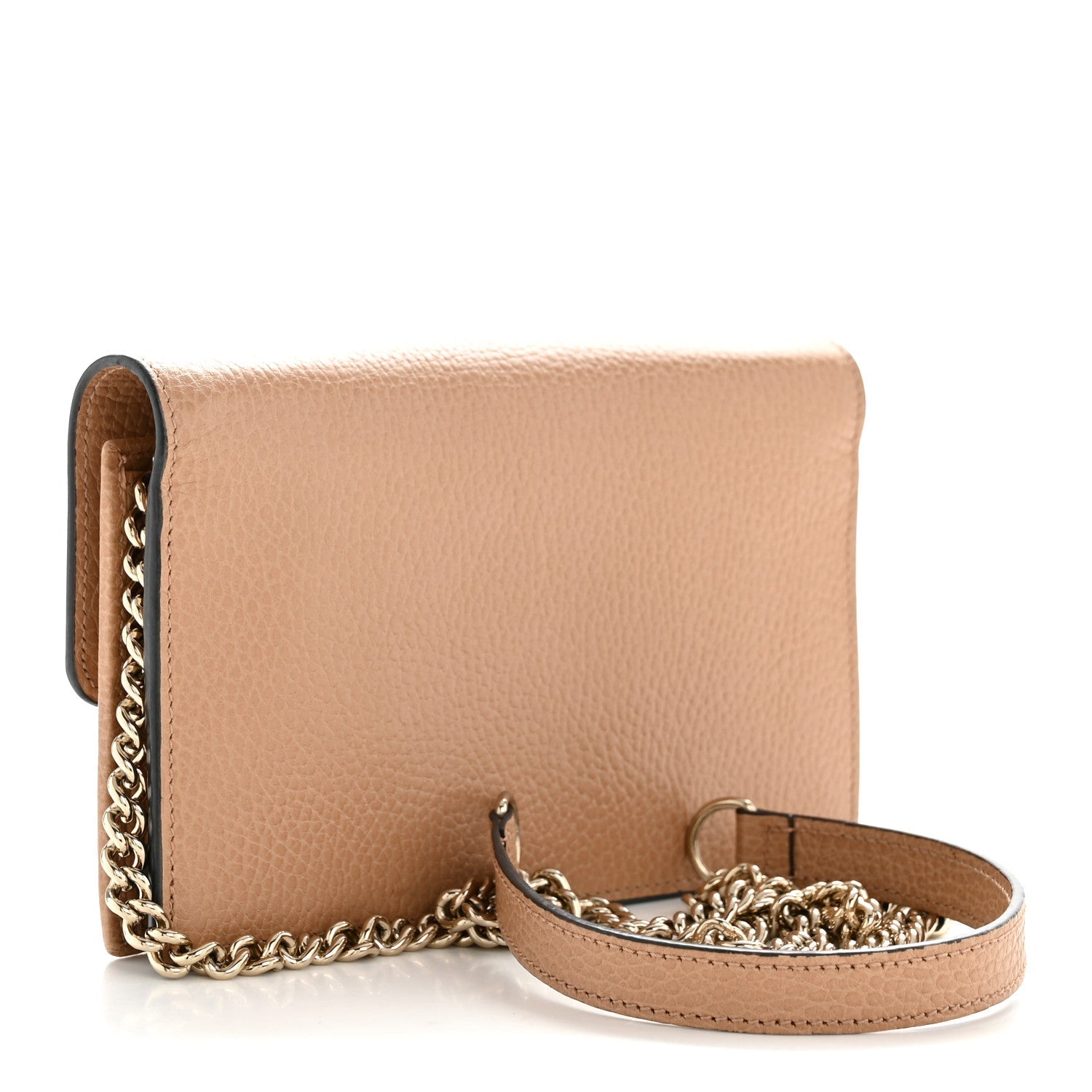Gucci Dollar Calfskin Interlocking G Chain Wallet Camelia