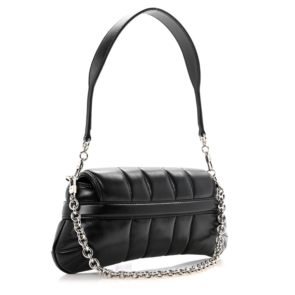Gucci Nappa Vertical Matelasse Small Maxi Horsebit Chain Shoulder Bag Black