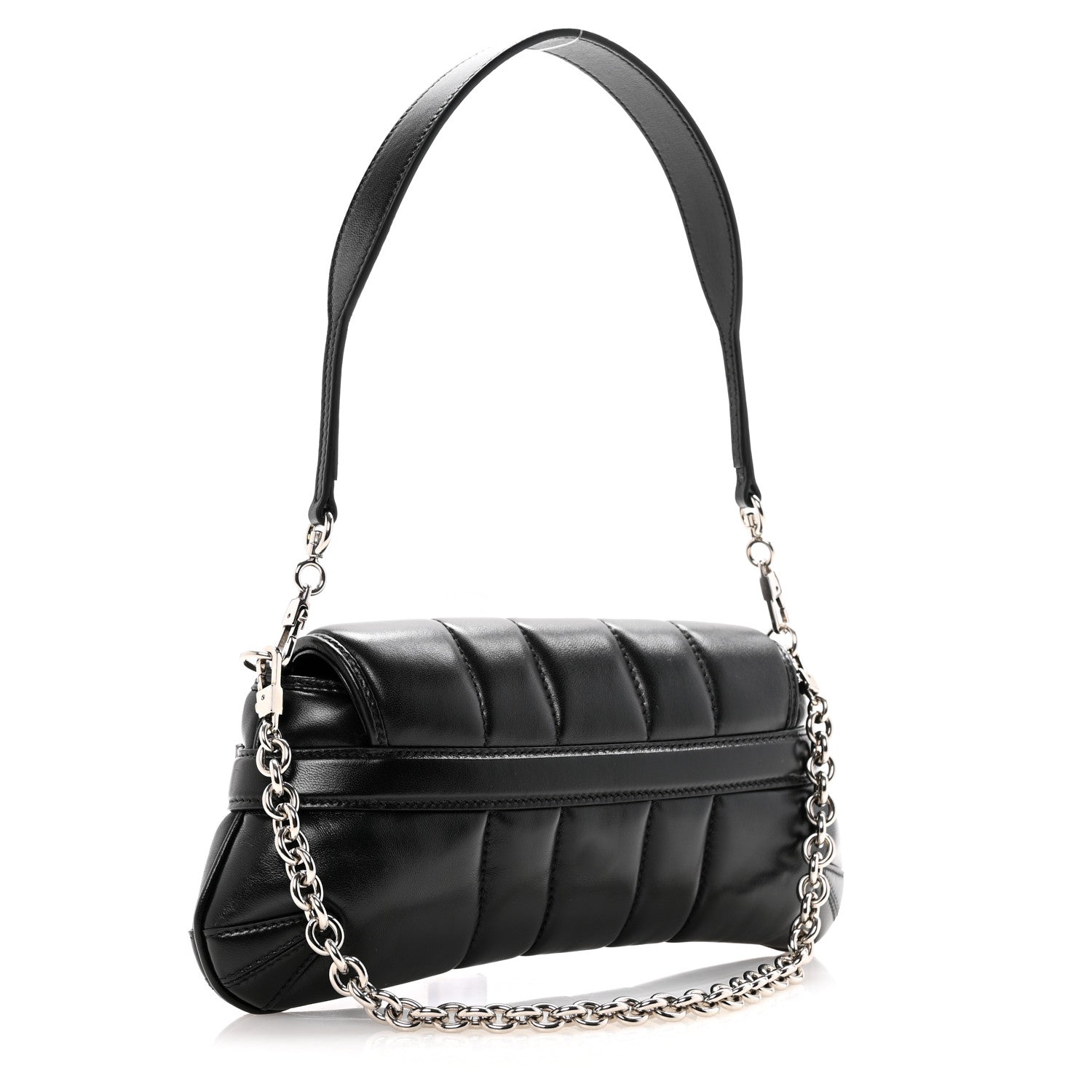 Gucci Nappa Vertical Matelasse Small Maxi Horsebit Chain Shoulder Bag Black