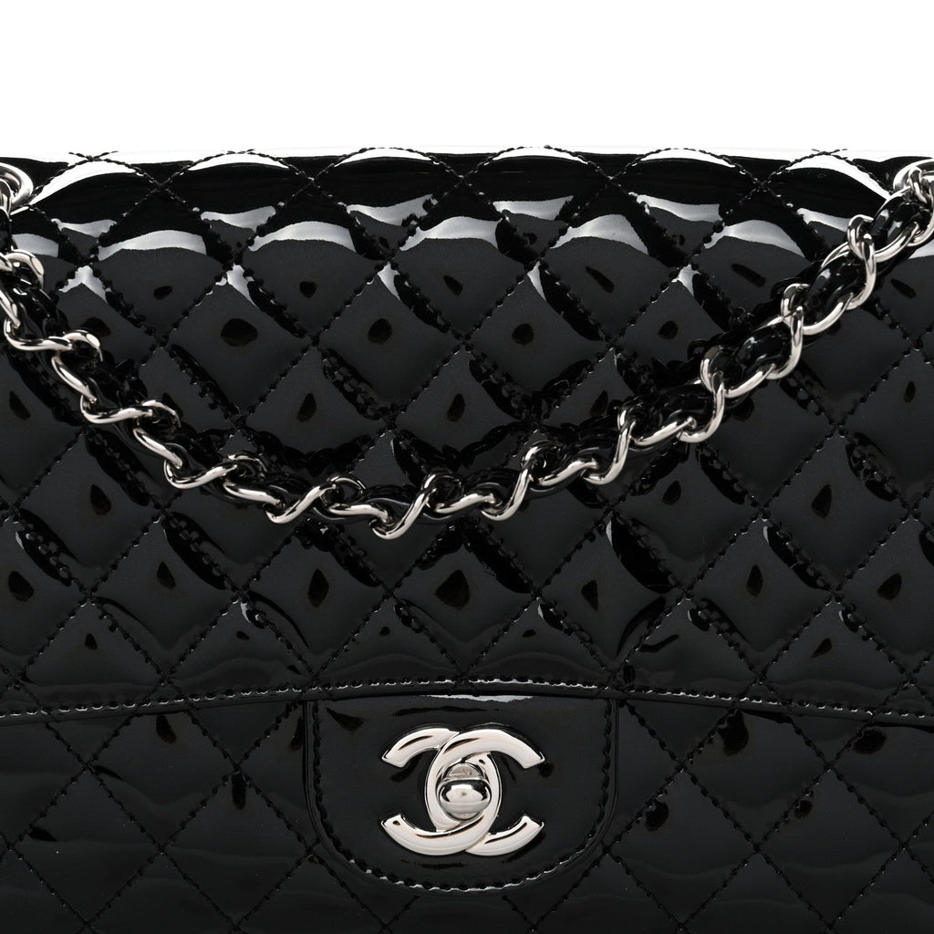Chanel Patent Quilted Secret Label Medium Flap Black