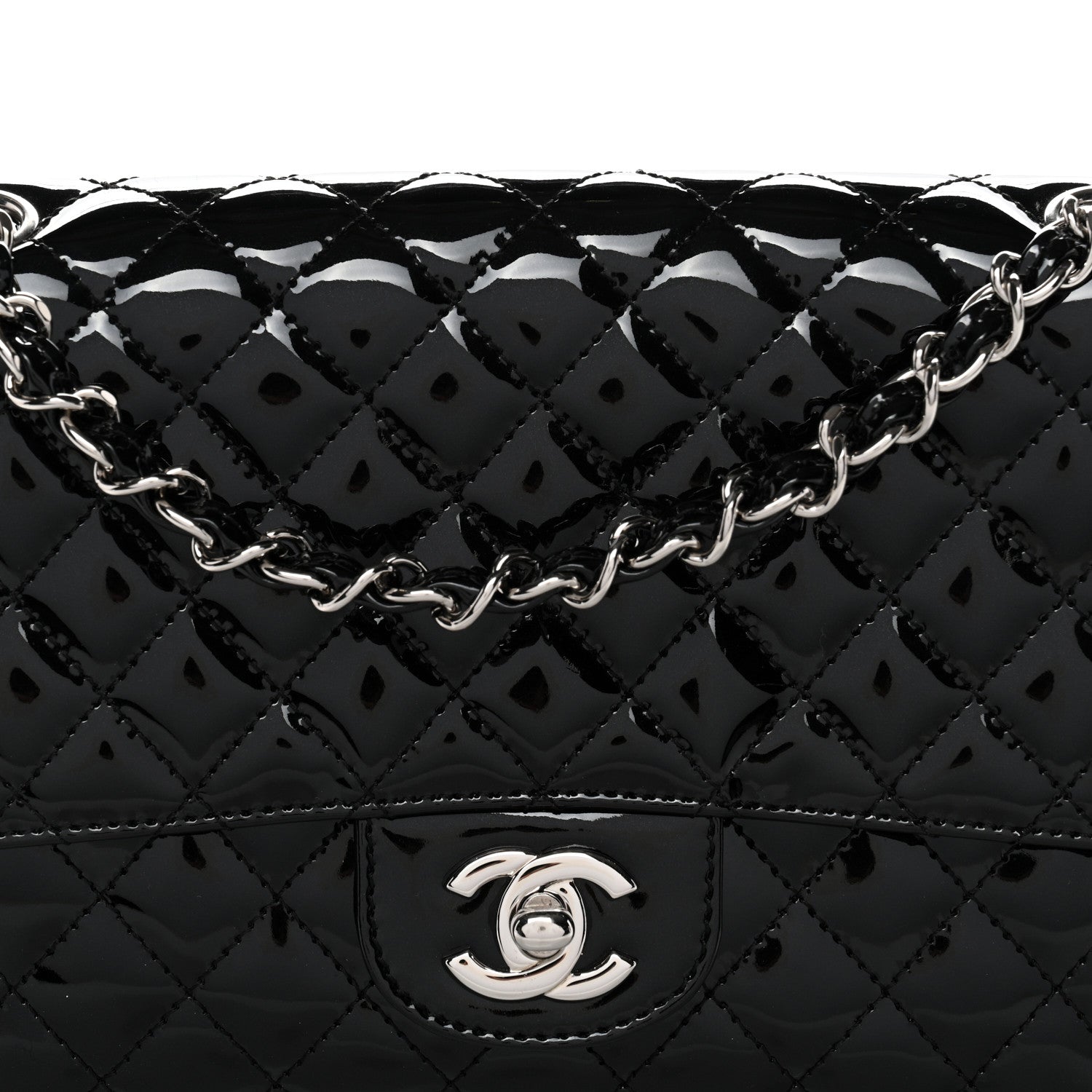 Chanel Patent Quilted Secret Label Medium Flap Black