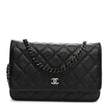 Chanel Crumpled Calfskin Quilted Wallet On Chain WOC So Black