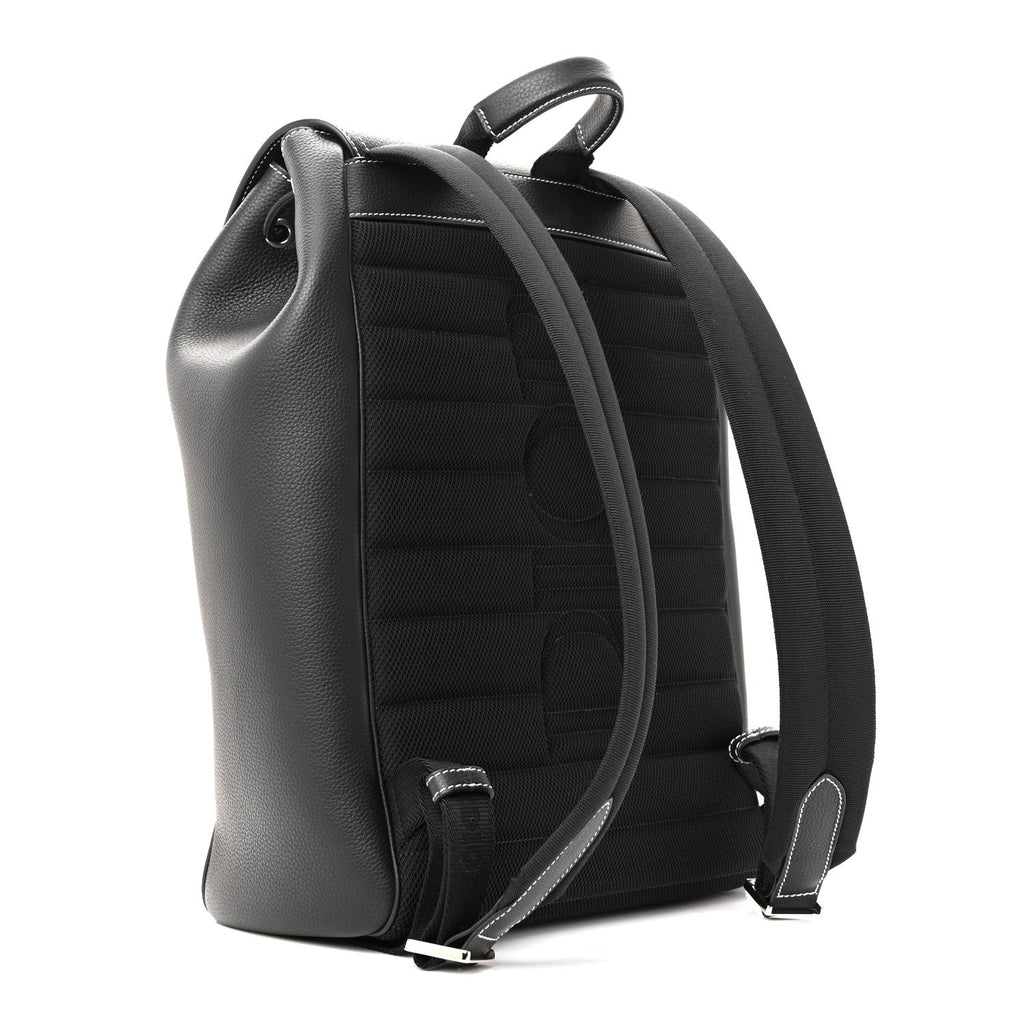 Christian Dior Grained Calfskin Saddle Drawstring Backpack Black