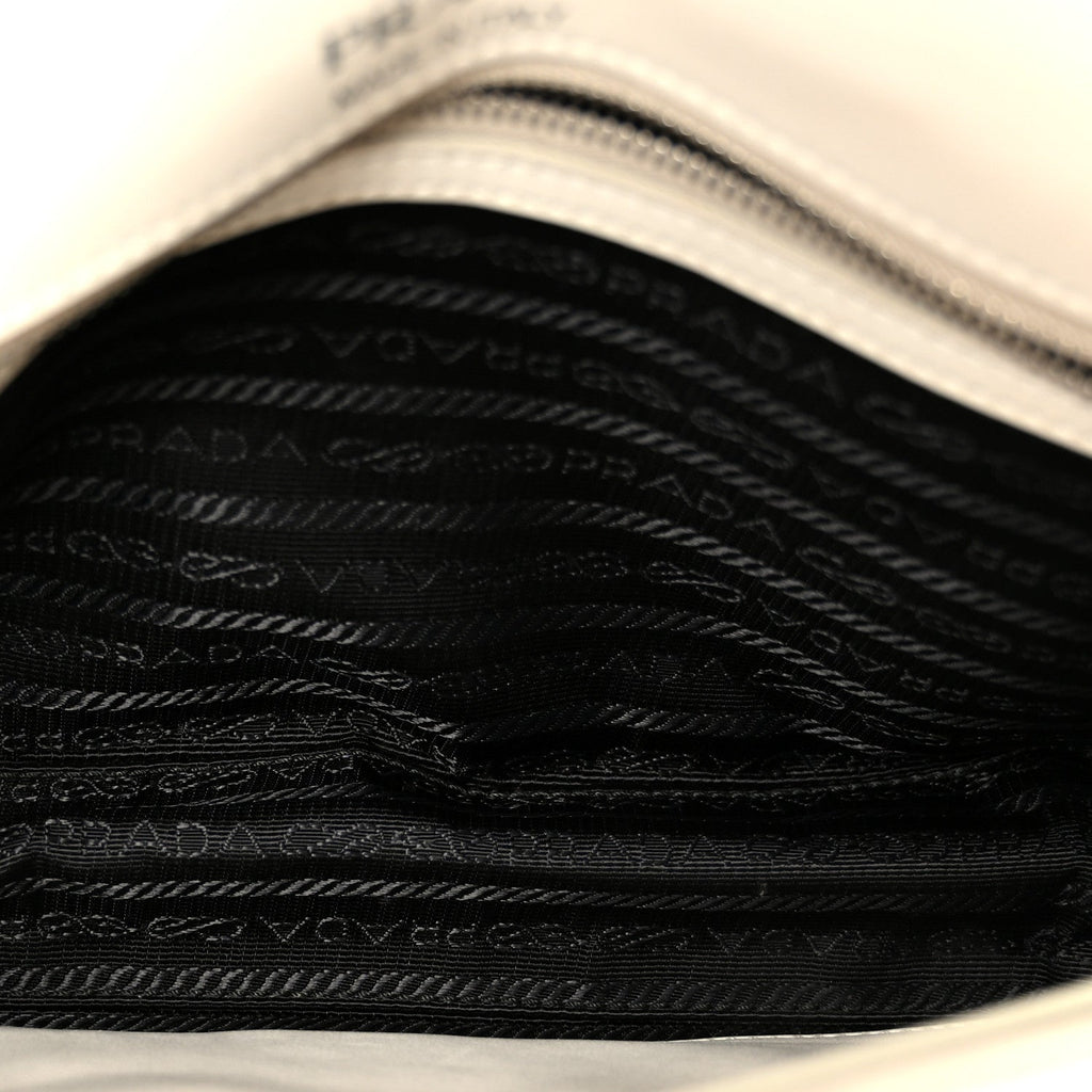 Prada Soft Calfskin Impunture Diagramme Medium Chain Flap Shoulder Bag White