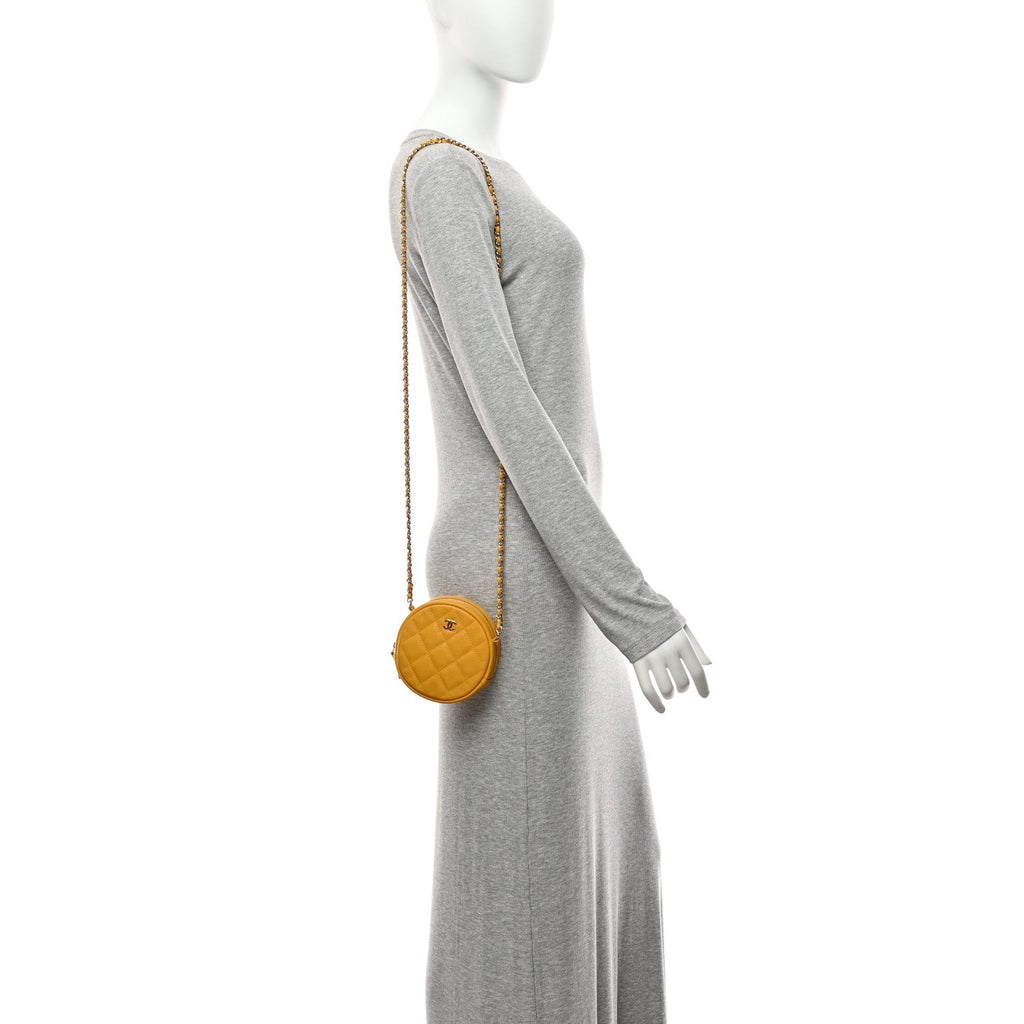 Chanel Caviar Quilted Round Clutch With Chain Yellow