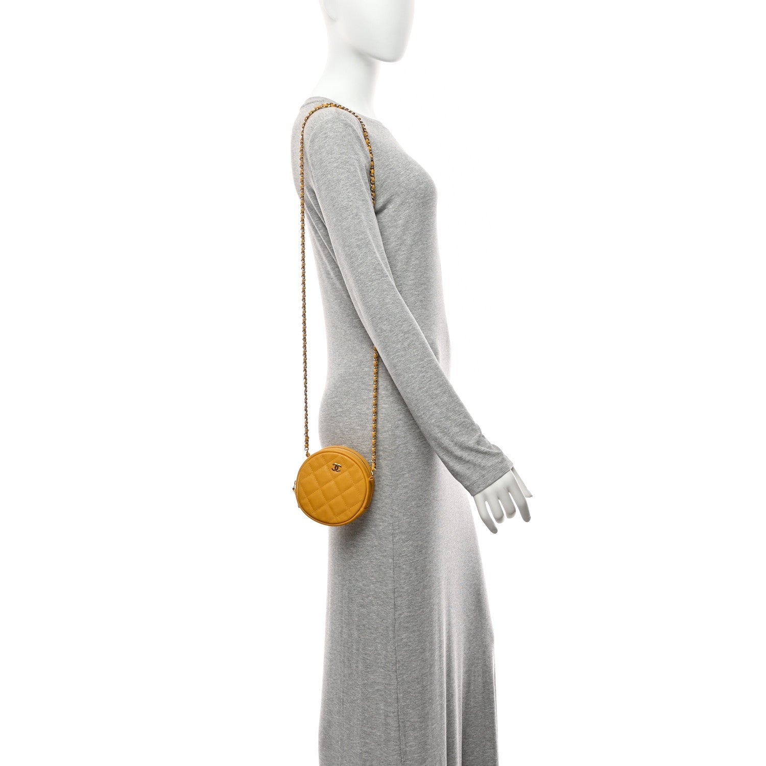 Chanel Caviar Quilted Round Clutch With Chain Yellow