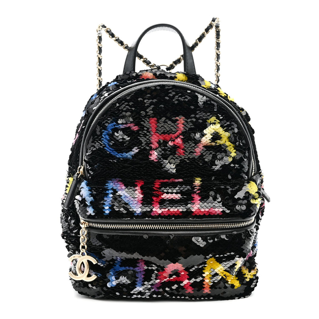 Chanel Sequin Lambskin CC Backpack Black Red Blue Yellow