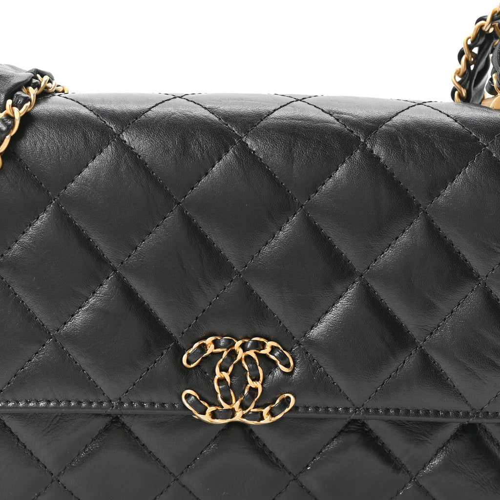 Chanel Lambskin Quilted Chanel 19 Chain Flap Wallet Black