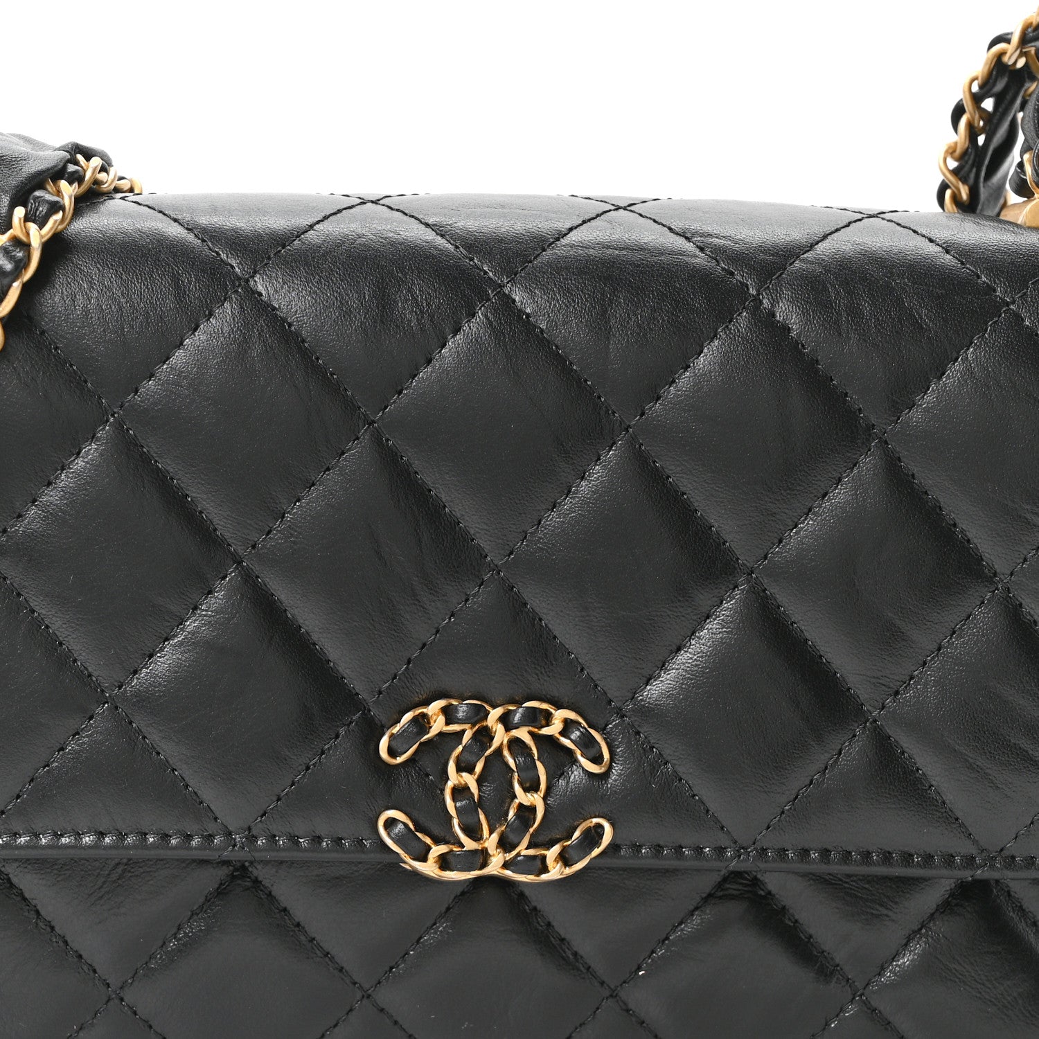 Chanel Lambskin Quilted Chanel 19 Chain Flap Wallet Black