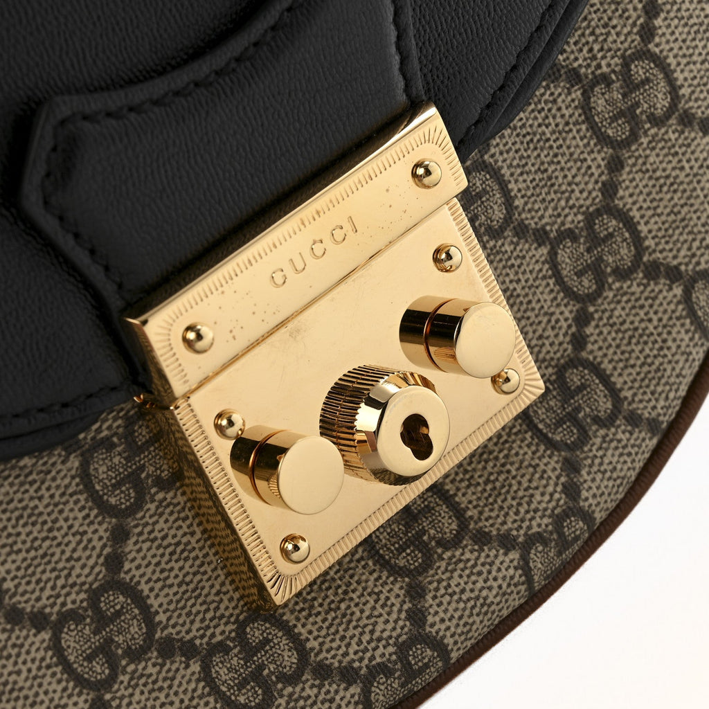 Gucci GG Supreme Monogram Calfskin Small Padlock Messenger Shoulder Bag Beige Black Cuir
