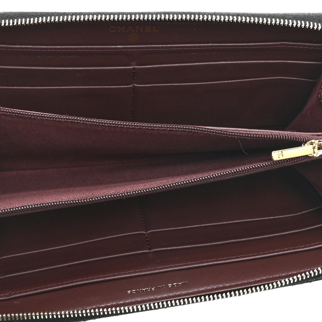 Caviar Quilted Large Gusset Zip Around Wallet Black
