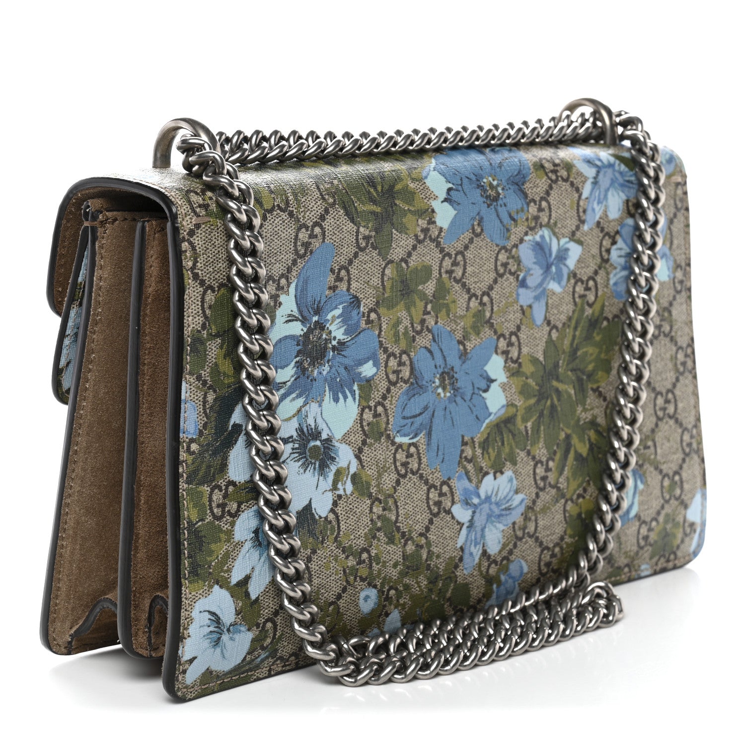 Gucci GG Supreme Monogram Blooms Print Embroidered Small Dionysus Shoulder Bag Blue Taupe