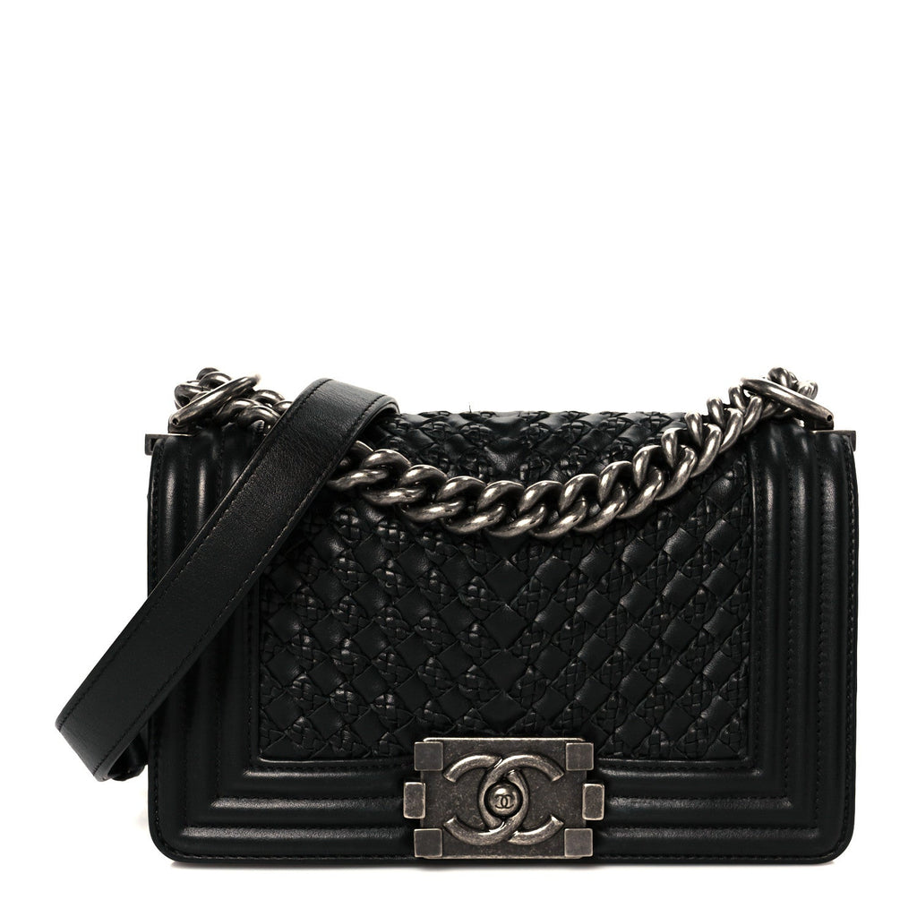 Chanel Lambskin Braided Woven Small Boy Flap Black
