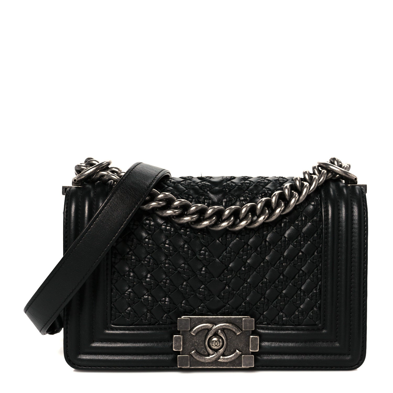 Chanel Lambskin Braided Woven Small Boy Flap Black