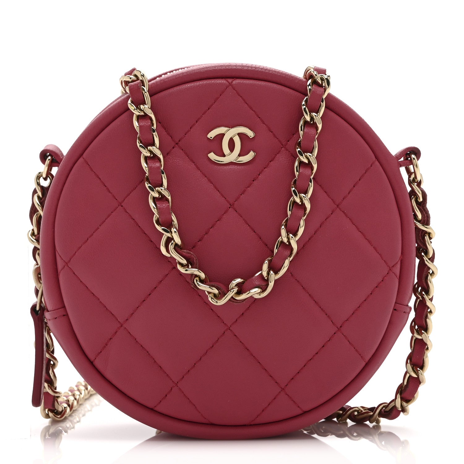 Chanel Lambskin Quilted Round Clutch With Chain Pink