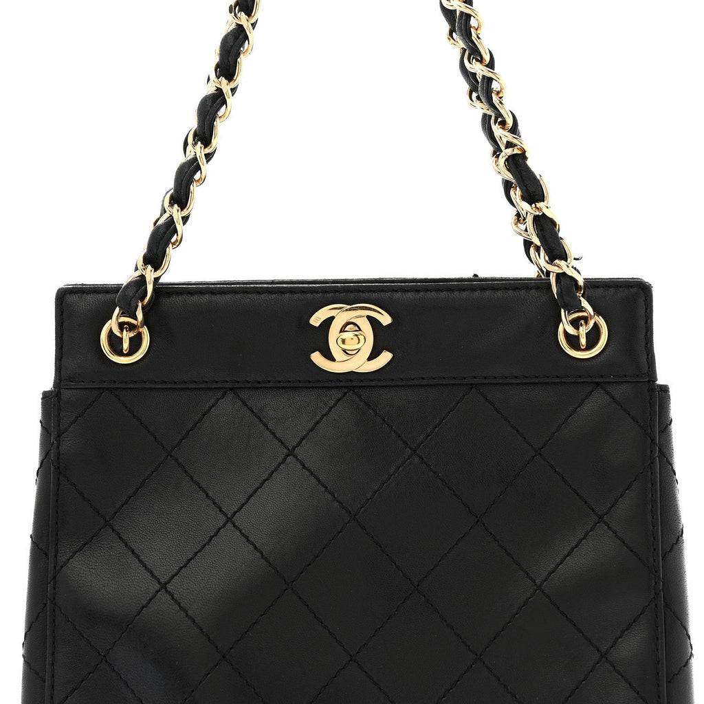 Chanel Lambskin Stitched Small Tote Black